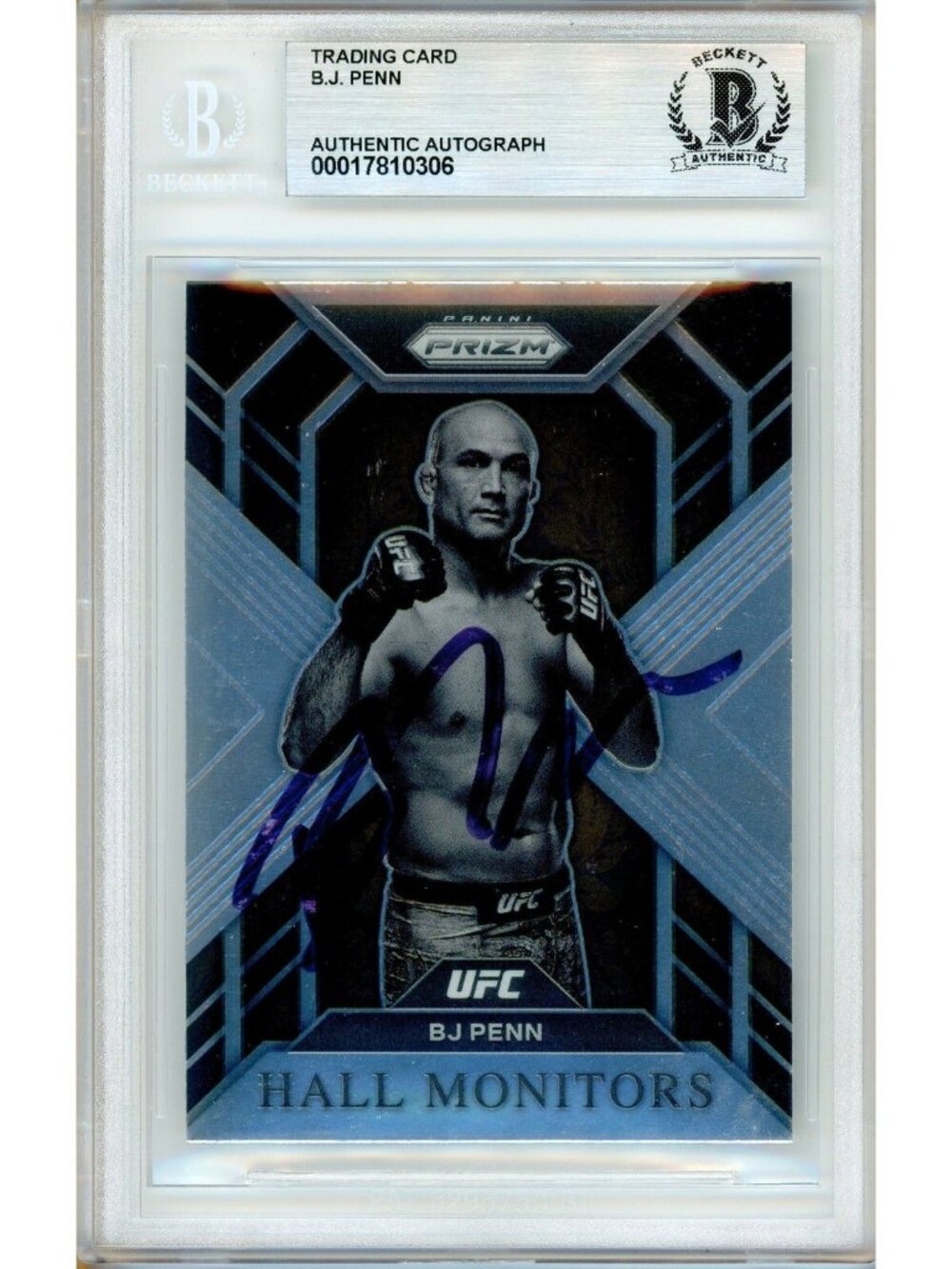 BJ Penn Signed 2023 Panini Prizm UFC Hall Monitors #8 BAS Slab Auto HOF 2x Champ